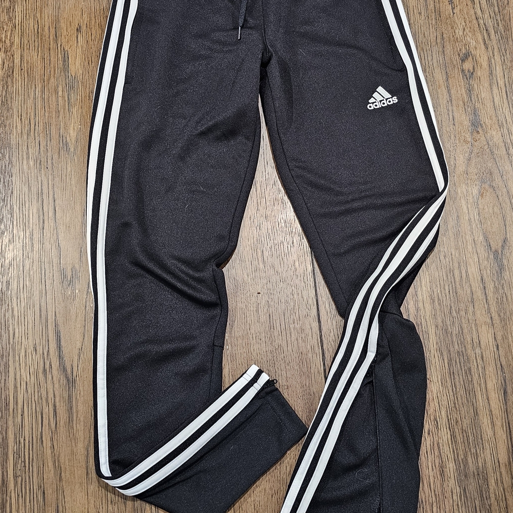 Adidas Kids Black Joggers with White Stripes